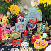 Day of the dead decorations on a table