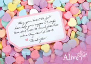 Happy Valentine's Day card for supporters of hospice care and patients of Alive